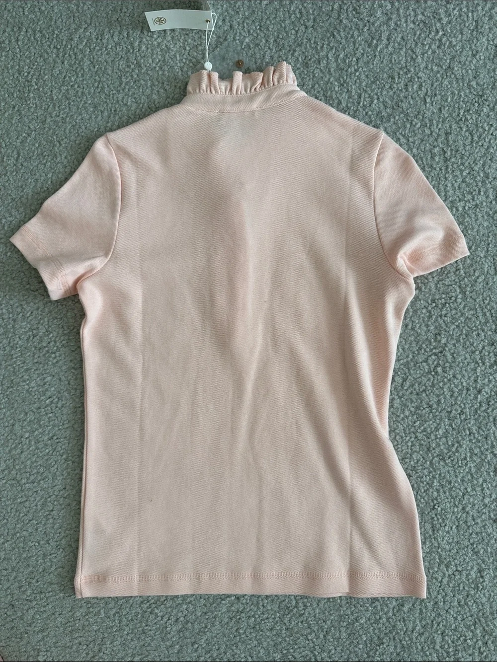 Tory Burch Deneuve polo ballet Light Pink Ruffle-Placket Short Sleeve Polo small